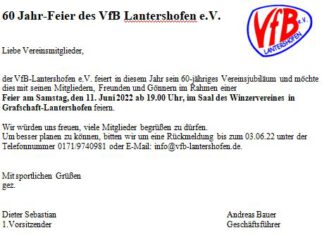 60 Jahr-Feier des VfB Lantershofen e.V.